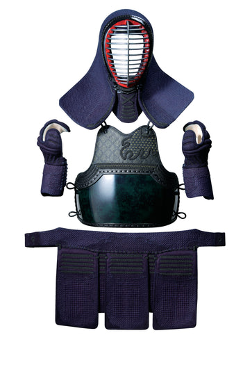 【松勘工業】閃(HIRAMEKI)PREMIUM 2.5分 織刺(ヘリ紺革) 超実戦型グノ目刺 防具セット