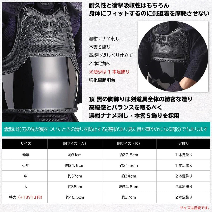 20000 Yen Flat Rate Sale [Nishinihon Budogu] Top (Black) 6mm Stitched Chest Protector (Do) Only